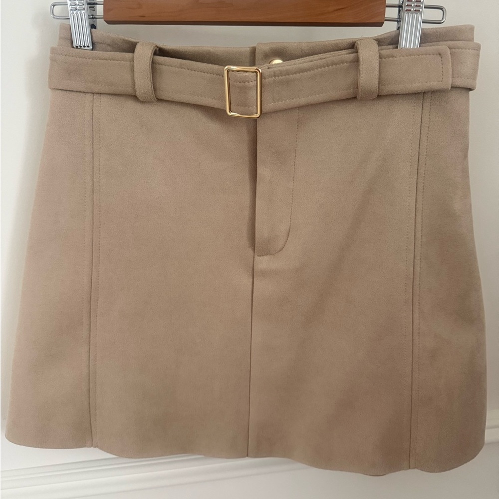 Zara Women's Suede Belted Mini Skirt - Beige